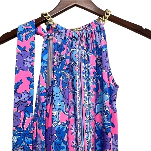 Lilly Pulitzer Bingham Halter Midi Dress soleil Pink Palm Tropical Resort XXS - Picture 7 of 12